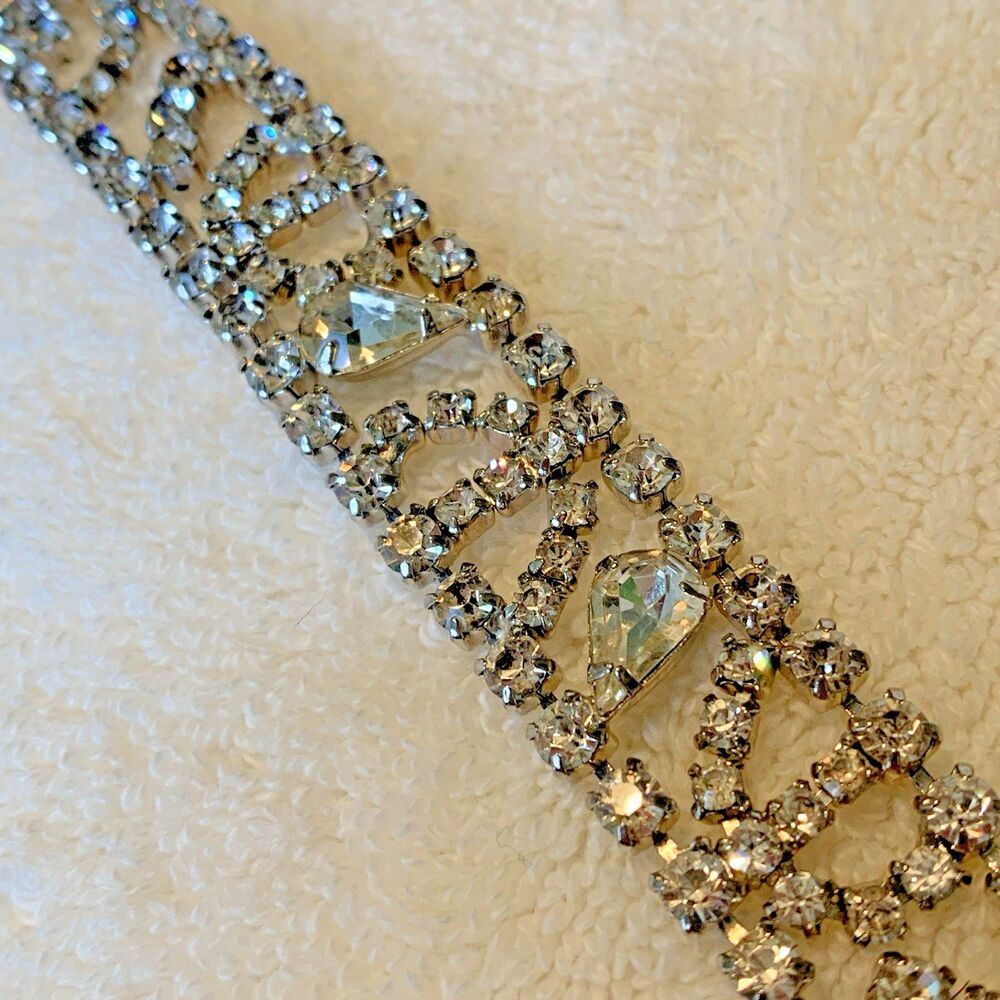 Kramer of NY Vintage Signed Rhinestone Bracelet Silver Tone Statement Bridal